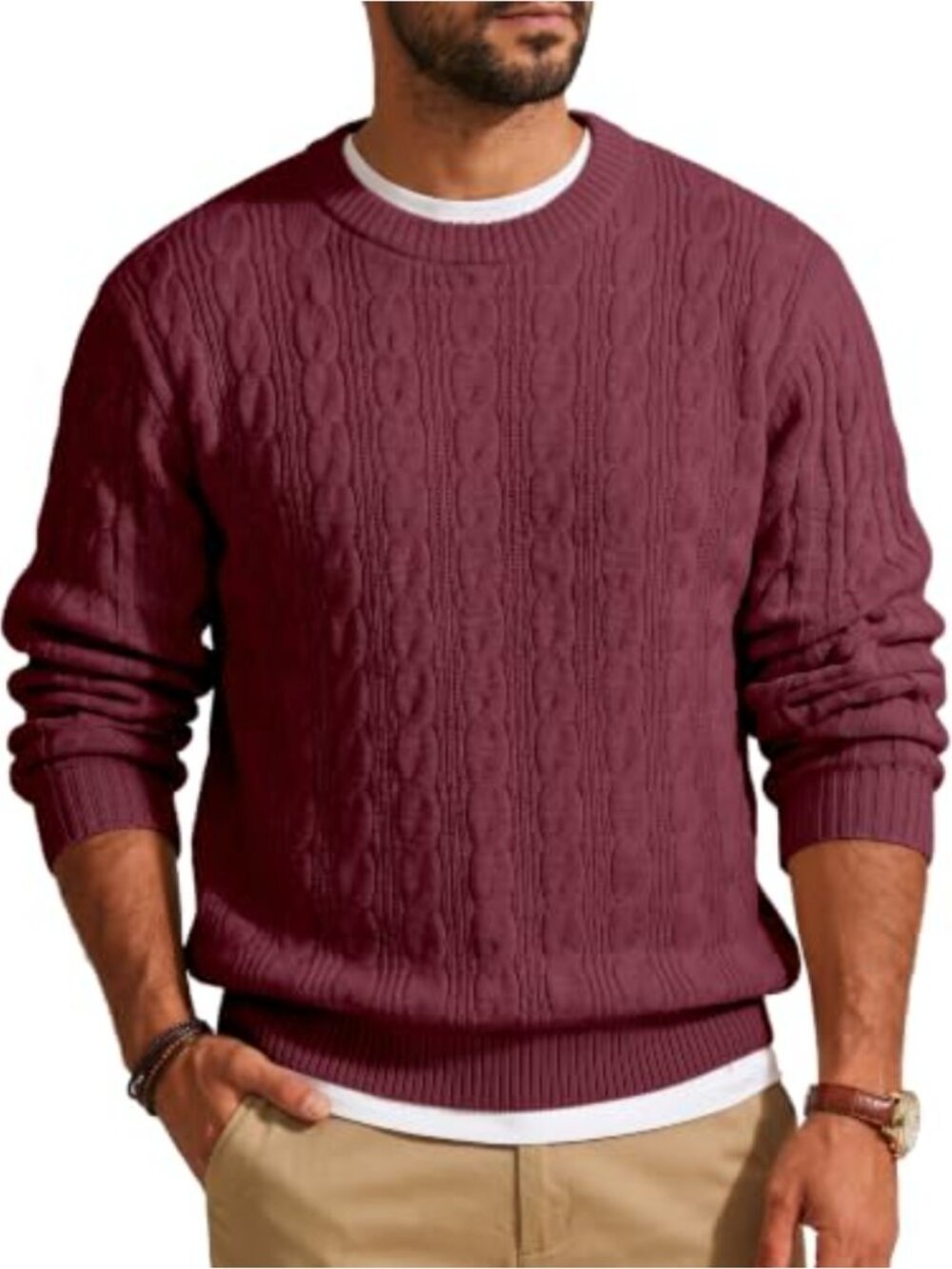 Men's Cable Knit Long Sleeve Pullover Sweater